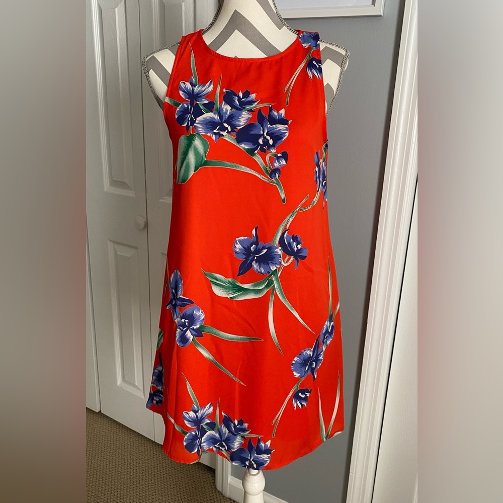 Caramels dress, size small, red/orange color with floral print